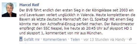 Quelle: Facebook - Profil von Marcel Reif - 2. November 2011